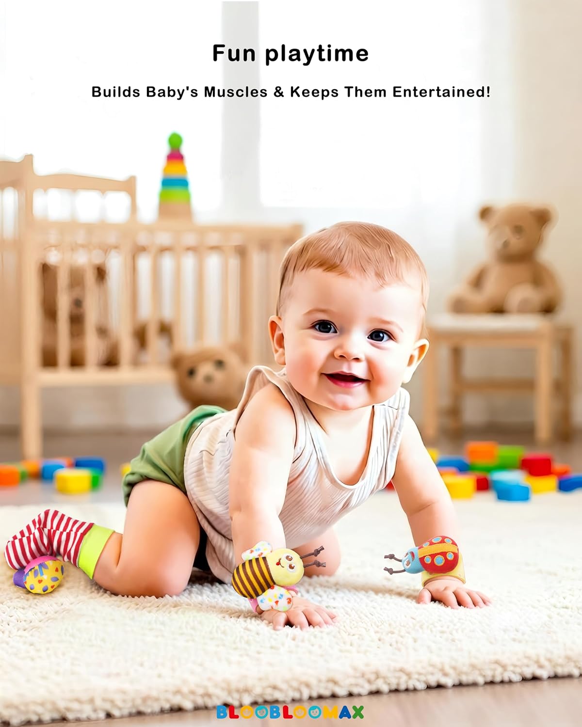 Bloobloomax Wrist Rattle Socks and Foot Finder Set, Infant Girl Boy Toys for Babies 0-36 Months, Newborn Hand & Foot Toys for 0 to 3 Years, Baby Shower Gifts Set Mother's Day Gift - Image 4