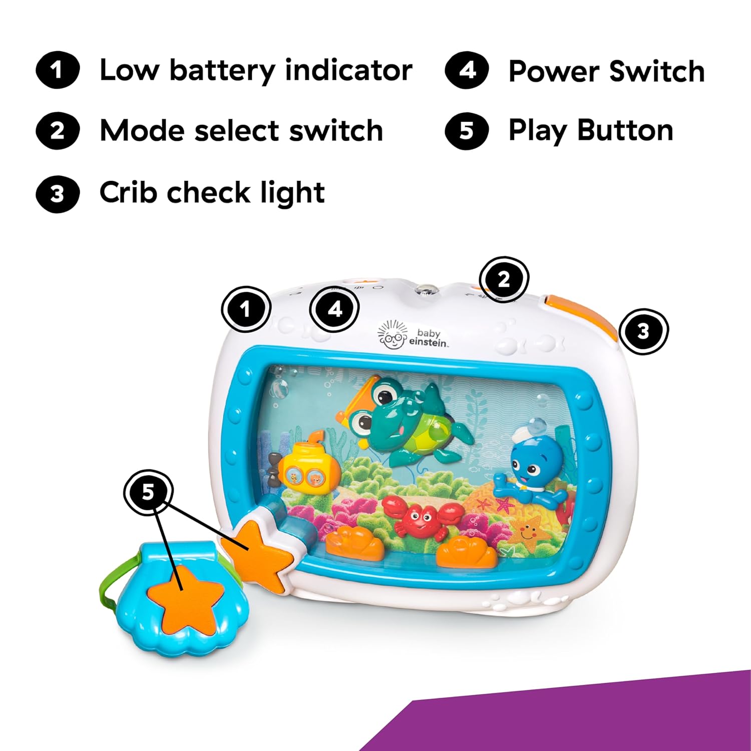 Baby Einstein Sea Dreams Soother Musical Crib Toy and Sound Machine, Newborn and up - Image 7