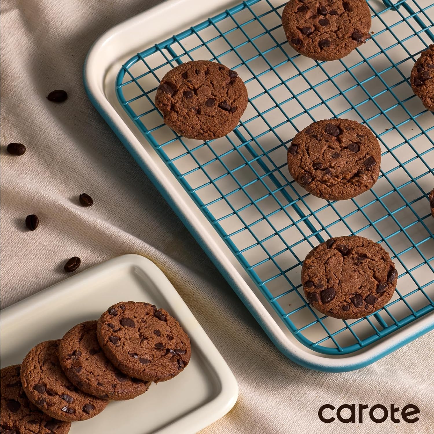 CAROTE 7-Piece Ceramic Baking Pans Set, Aluminized Steel Bakeware Sets, Toxin-Free Nonstick Stackable Oven Pans with Cookie Sheet, Muffin Pan, Loaf Pan, Roasting Pan, Cake Pans, Cooling Rack - Image 7