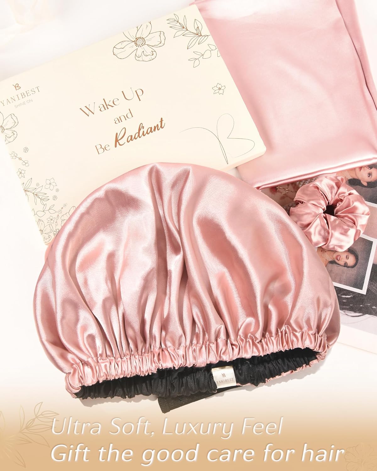 YANIBEST Adjustable Satin Bonnet Double Layer Hair Bonnet for Sleeping Bonnets for Women Hats Curly Natural Hair, Blush Pink - Image 6