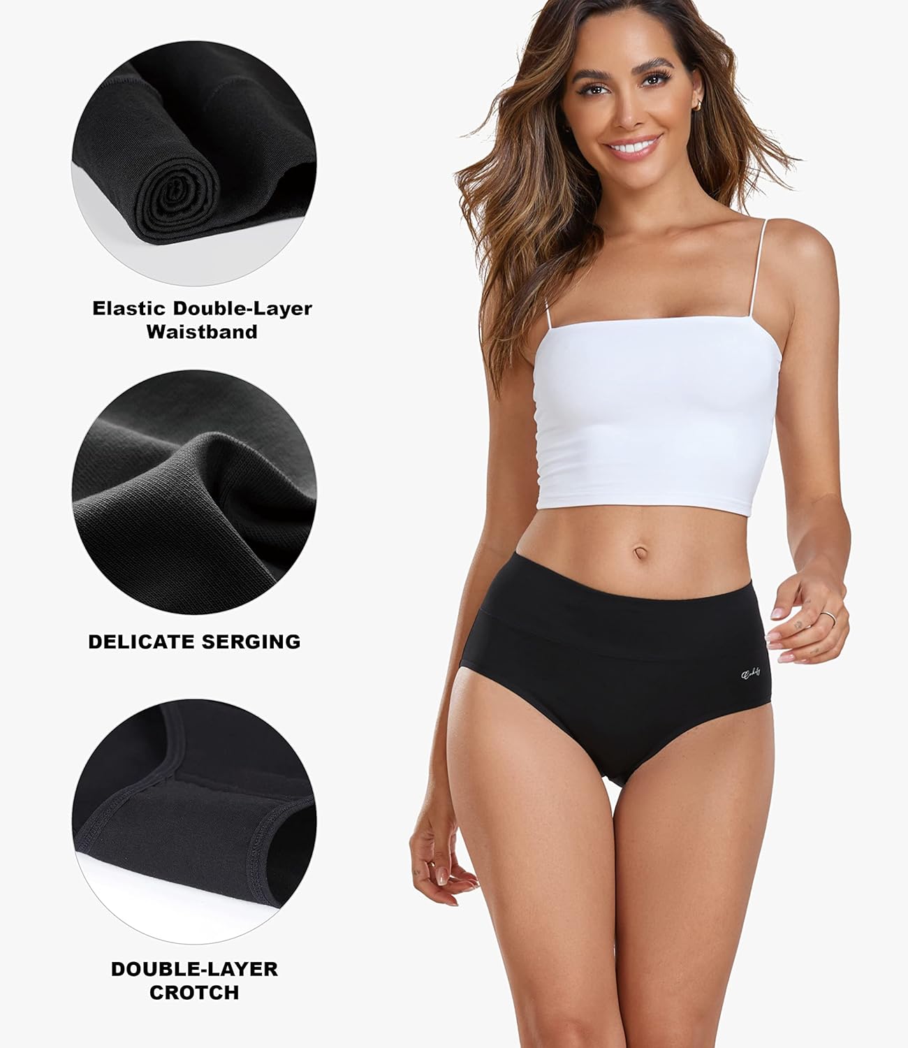 coskefy Women's High Waisted Cotton Underwear Soft Breathable Panties Stretch Briefs Ladies Panties 5 Pack - Image 2