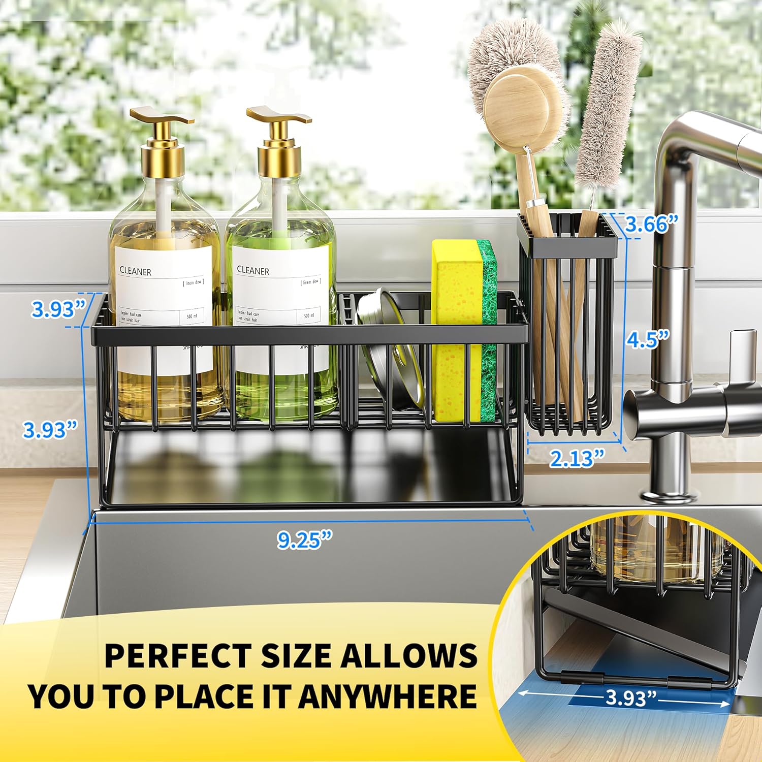 Cisily Sink Caddy Sponge Holder for Kitchen with Brush Holder and Stainless Steel Self Drain Tray, Rustproof Kitchen Sink Organizer for Sponge, Soap Dispenser Storage Accessories - Image 4