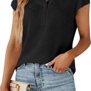 Blooming Jelly Women’s Dressy Casual Tops Business Work Blouses Button Down Shirts Cap Sleeve V Neck Tshirt