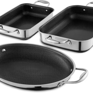 HexClad Hybrid Nonstick 4 Piece Roasting Pan Set with Rack, Stay-Cool Handle, Dishwasher and Oven Safe, Compatible with All Cooktops, Induction Ready