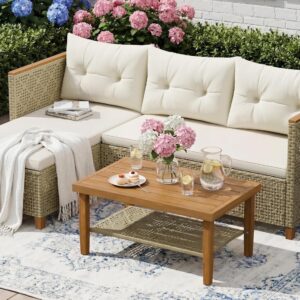 Devoko Wicker Patio Furniture Set, 3 Pieces Outdoor Sofa with Tufted Pillow,PE Rattan Small Sectional Couch Set for Backyard, Deck,Porch & Poolside(Brown)