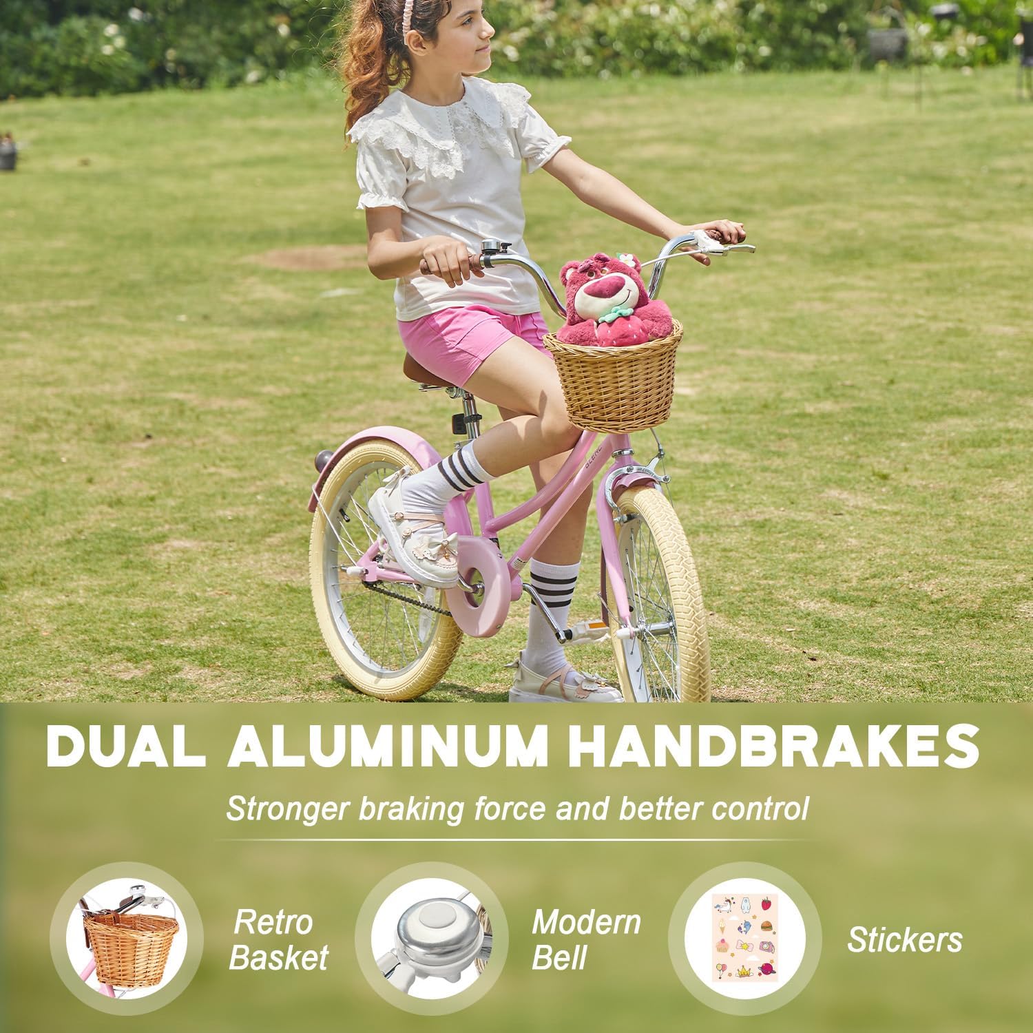 Glerc 20 24 26 Inch Beach Cruiser Bike, 6-Speed Hybrid City Bicycle for Girls Youth and Over 6 Years Old, Missy Bike with Wicker Basket & Lightweight, Multiple Colors - Image 3
