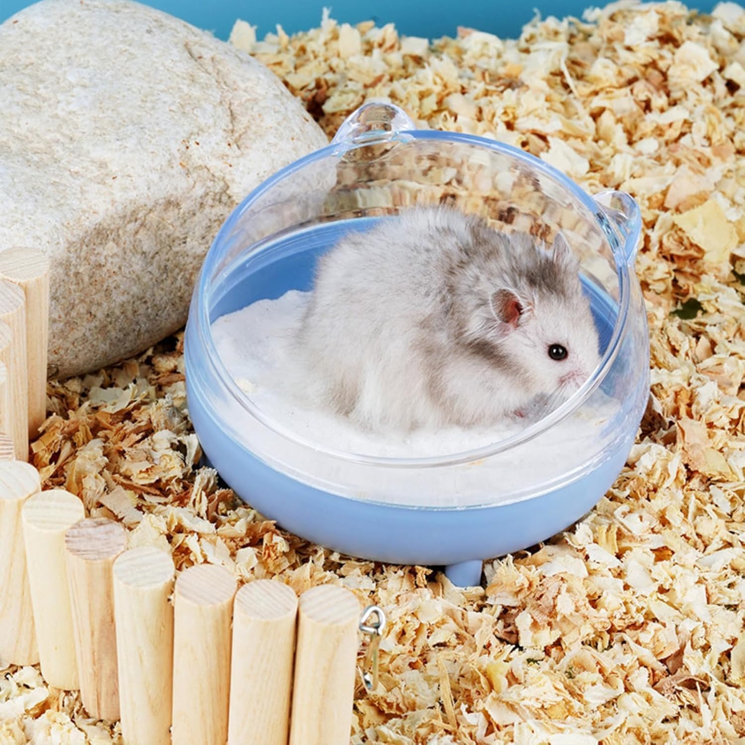 Meow&Woof Hamster Sand Bath Container, Large Sandbox Toilet Gerbil Batheoom, Tiny Chinchilla Dust Bathtub Sand Bath Box for Hamster Cage Accessories 6.5 Inch - Blue - Image 4
