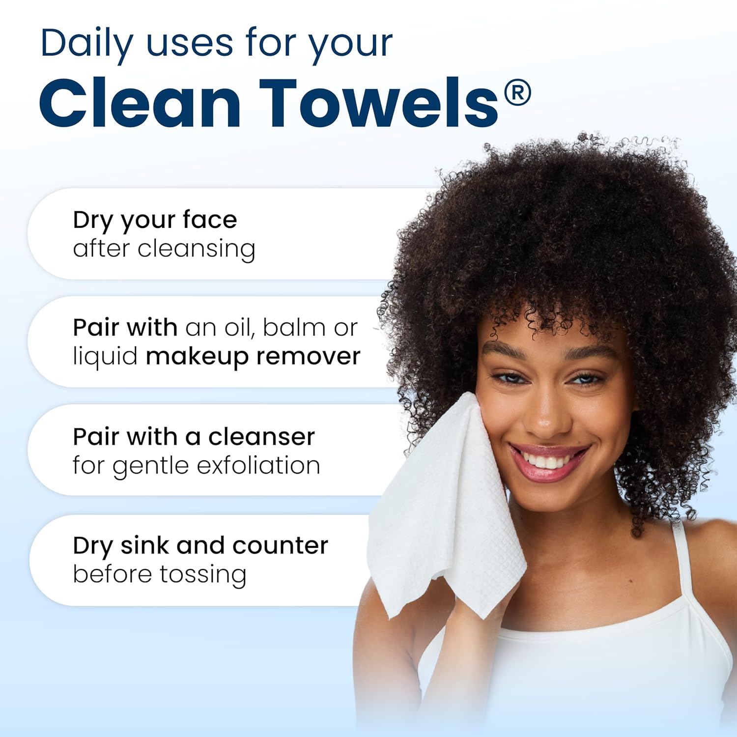 Clean Skin Club Clean Towels XL®, 100% USDA Biobased Face Towel, Disposable Face Towelette, Eczema Association Accepted, Makeup Remover Dry Wipes, Ultra Soft, 1 Pack, 50 Ct - Image 9