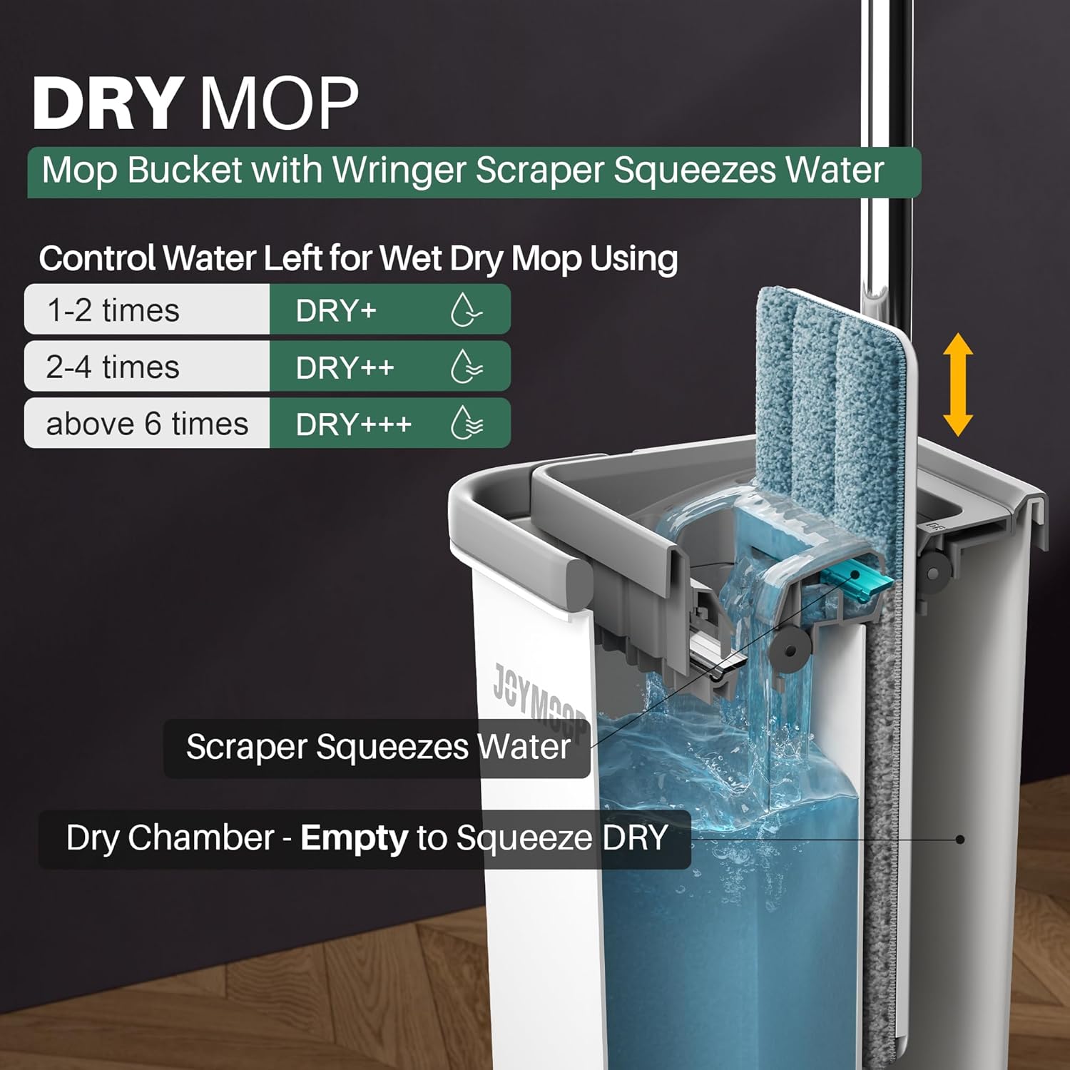 JOYMOOP Mop and Bucket Set, Hands-Free Flat Floor Mop with 3 Washable Microfiber Pads, Wet and Dry Use, Ideal for Home and Commercial Floor Cleaning - Image 3