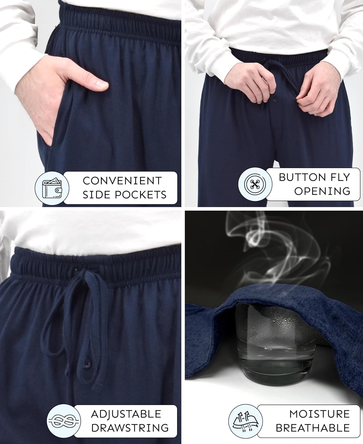 Andrew Scott Men's Cotton Lounge Pants | Multi Packs & Colors | Soft & Light Drawstring Yoga & Sleep PJ Bottoms - Image 6