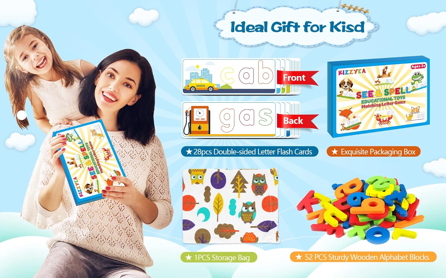 Learning Educational Toys for 2 3 4 5 6 Years Old Boys Girls, See & Spell Matching Letter Game with Alphabet Cards for Kids, Preschool CVC Word Builders Toy, Christmas Birthday Gifts for Age 2-4 4-6 - Image 9
