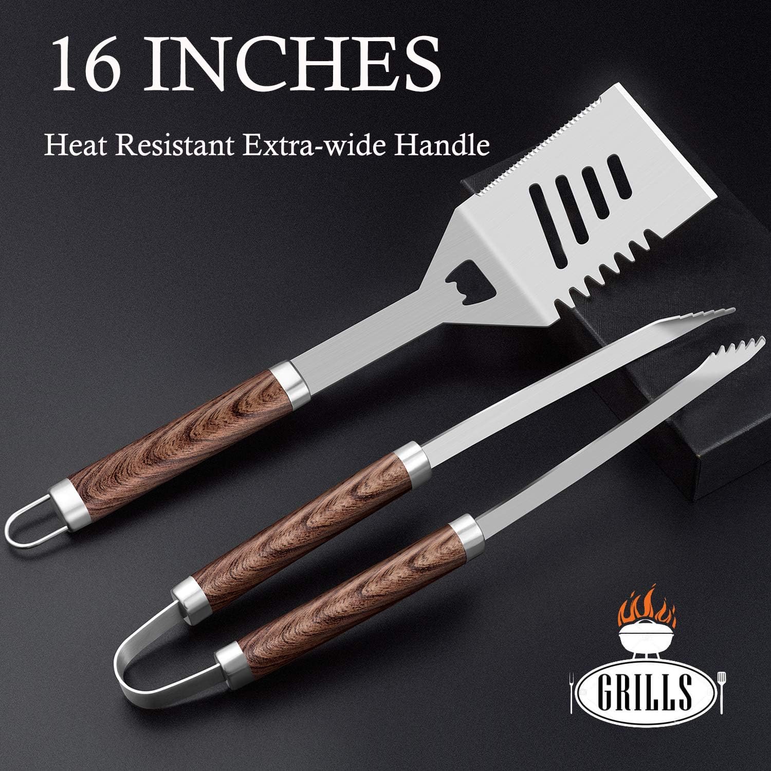 ROMANTICIST 26pcs Grilling Gifts for Men, Dad Gifts for Father's Day, Stainless Steel BBQ Grill Accessories Tools Set, Heavy Duty BBQ Utensils Kit with Apron, Thermometer, Mats in Aluminum Case Brown - Image 2