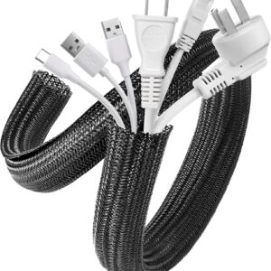 AGPTEK Cable Sleeve, 2 Pack 5ft – 1.2 Inch Cable Management, Desk Cord Cover Organizer Wire Hider for Home Office Computer TV Wire Loom Tubing, Pet Proof Cord Protector from Cat Dog Chewing, Black