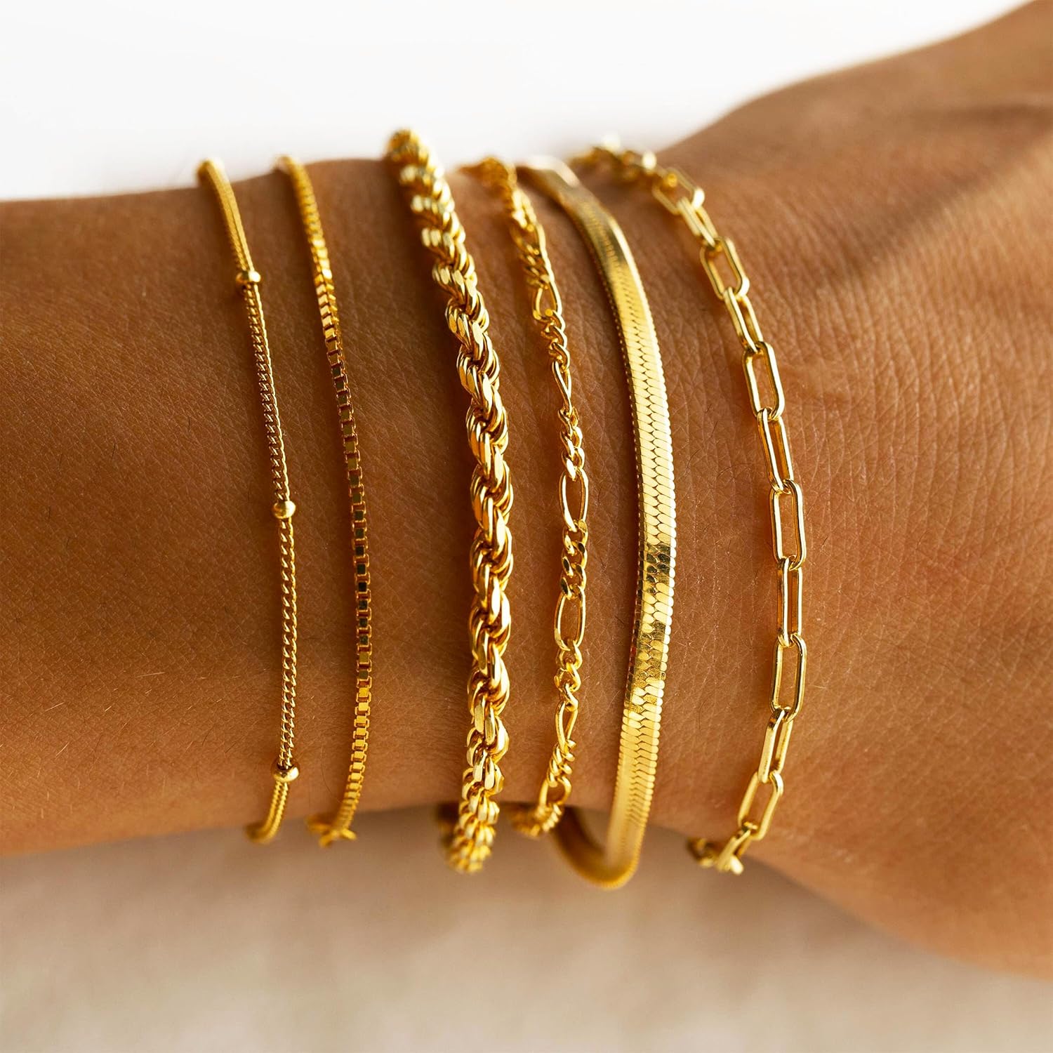 Mothers Day Gifts for Mom Gold Bracelets for Women Waterproof, 14K Gold Plated Jewelry Sets Trendy Thin Dainty Stackable Cuban Link Paperclip Chain Bracelet Pack Fashion Accessories Gifts for Womens - Image 2