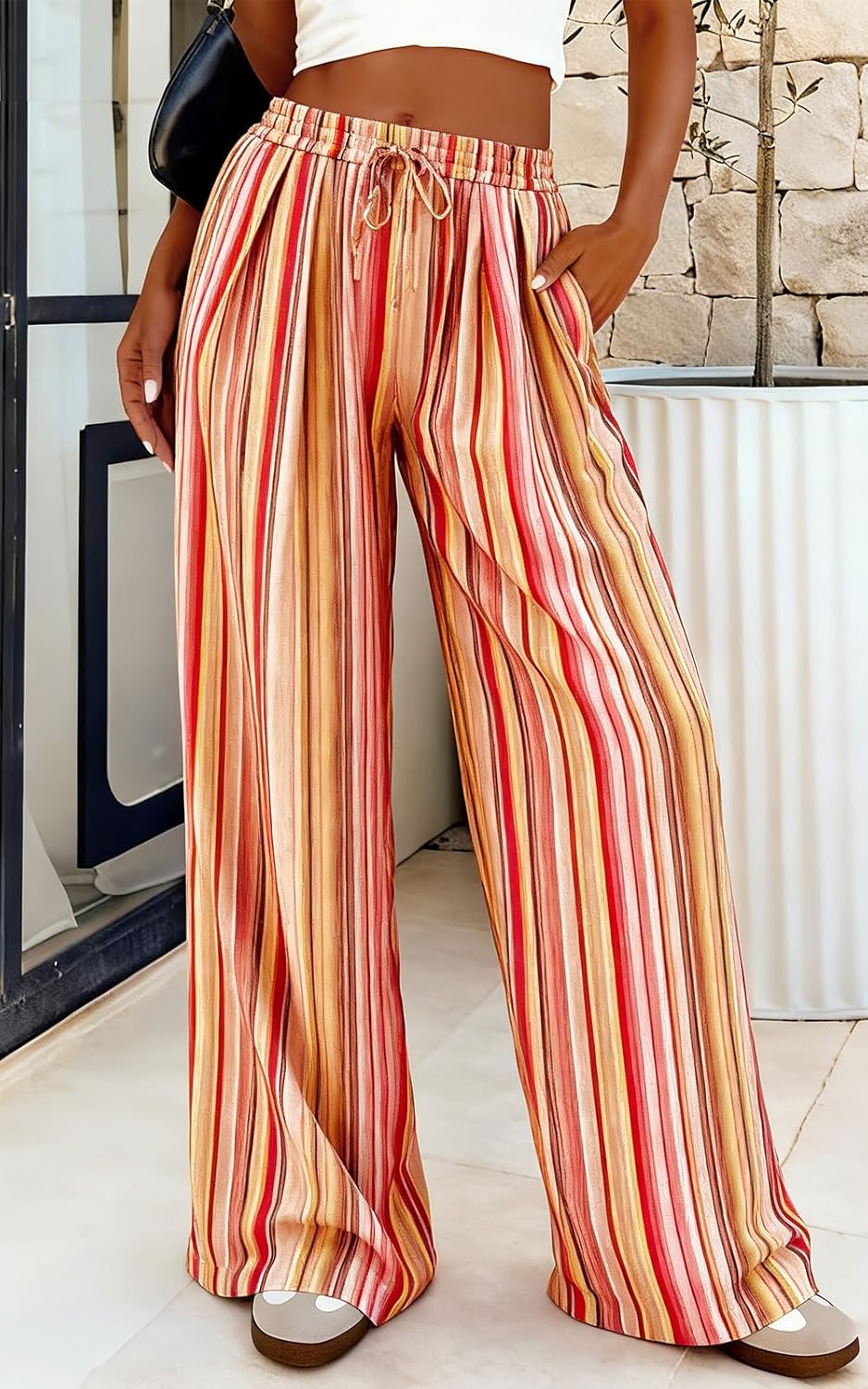 PRETTYGARDEN Womens Pants Elastic Waist Floral Lightweight Palazzo Pants for Women Casual Lounge Wide Leg Pants Woman - Image 2
