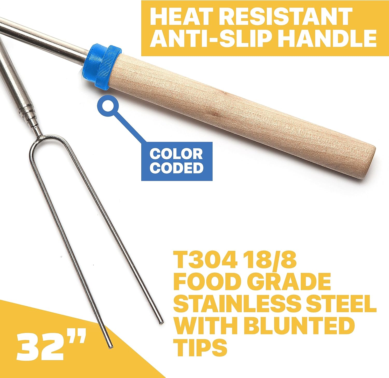 MalloMe Smores Sticks for Fire Pit Long - Marshmallow Roasting Sticks Smores Kit - Smore Skewers Hot Dog Fork Campfire Cooking Equipment, Camping Essentials S'mores Gear Outdoor Accessories 32" 5 Pack - Image 2