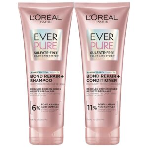 L’Oreal Paris EverPure Sulfate-Free Vegan Hair Care Kit – Shampoo and Conditioner to Strengthen and Repair Hair Bonds (Packaging May Vary)