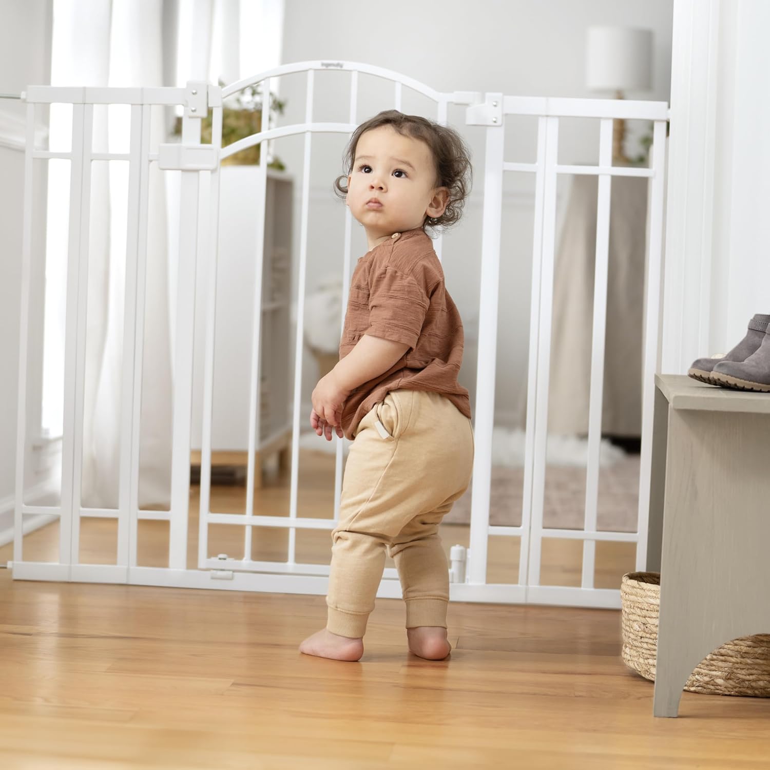 Ingenuity Decorative Extra Tall Baby Gate & Dog Gate, 28.5"-48" Wide, 36" Tall, Hardware or Pressure Mounted, Install on Top or Bottom of Stairs, Banister, or Doorway - White - Image 13