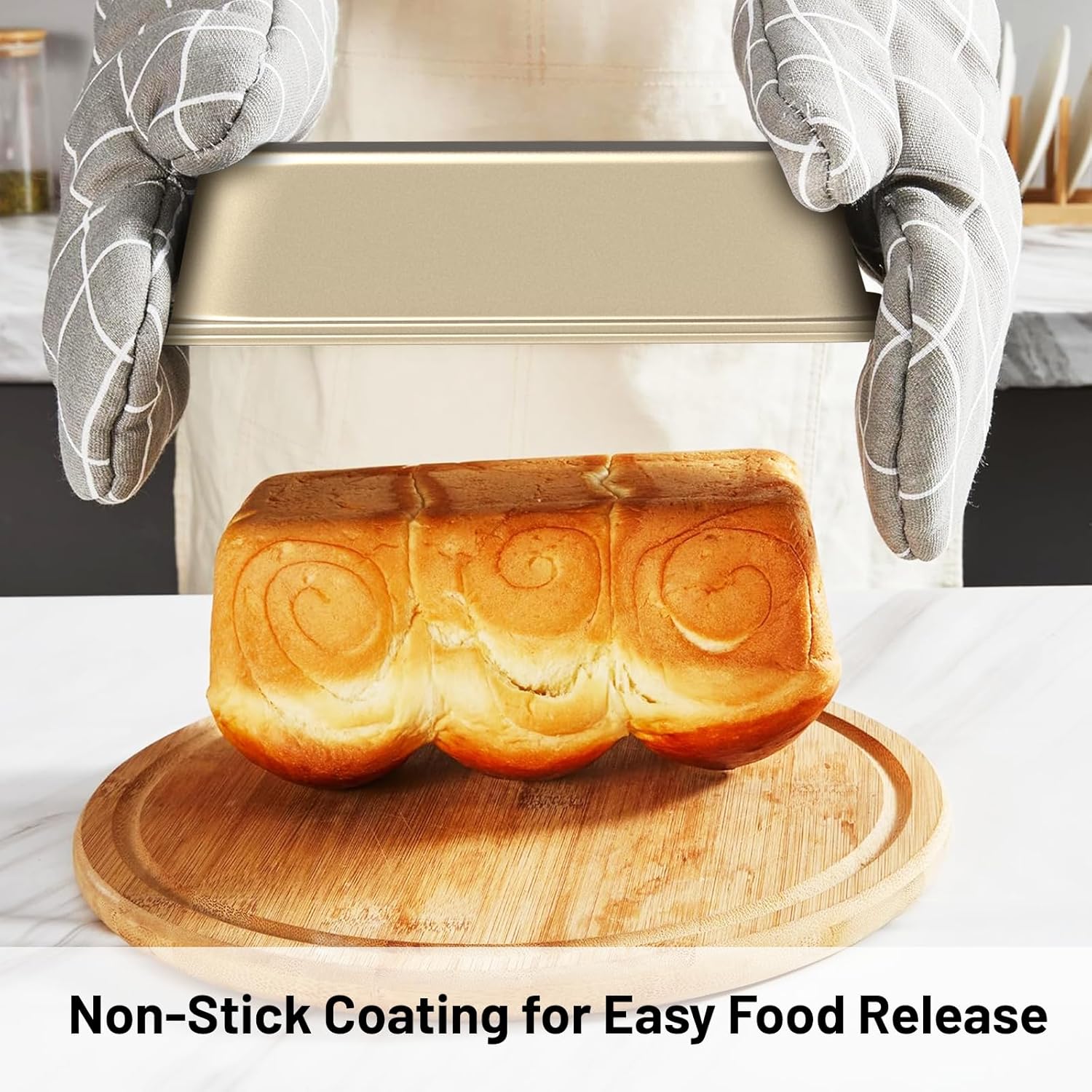CasaCulina Baking Pans Set, 5-Piece Nonstick Bakeware Sets with Round/Square Cake Pan, Muffin Loaf Roast Pan, Baking Sheets for Oven, Kitchen Cookware Sets Baking Tray Baking Supplies, Gold - Image 4