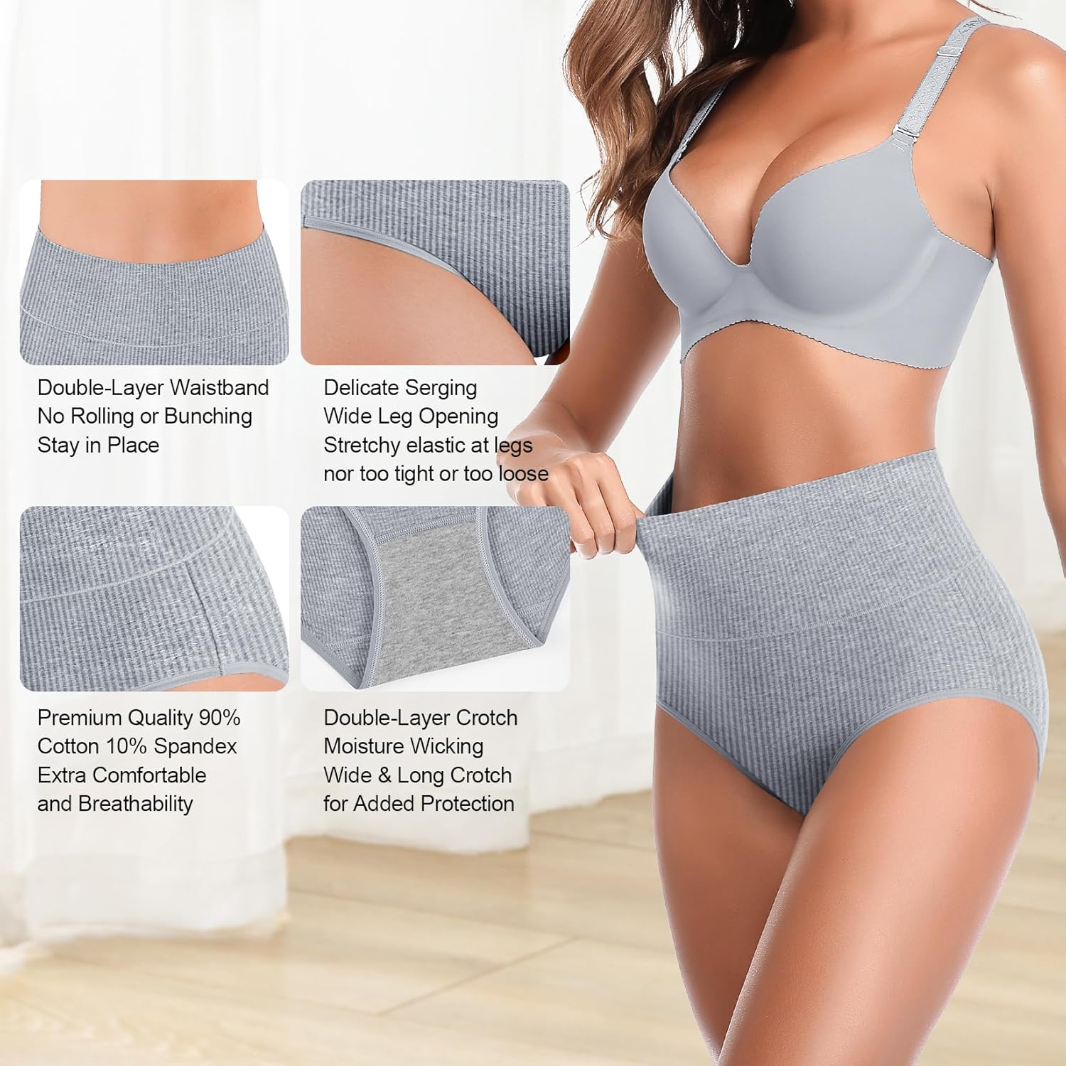 Women's High Waist Cotton Underwear Super Stretchy Briefs Full Coverage Panties Soft Women Panties 5-Pack - Image 5