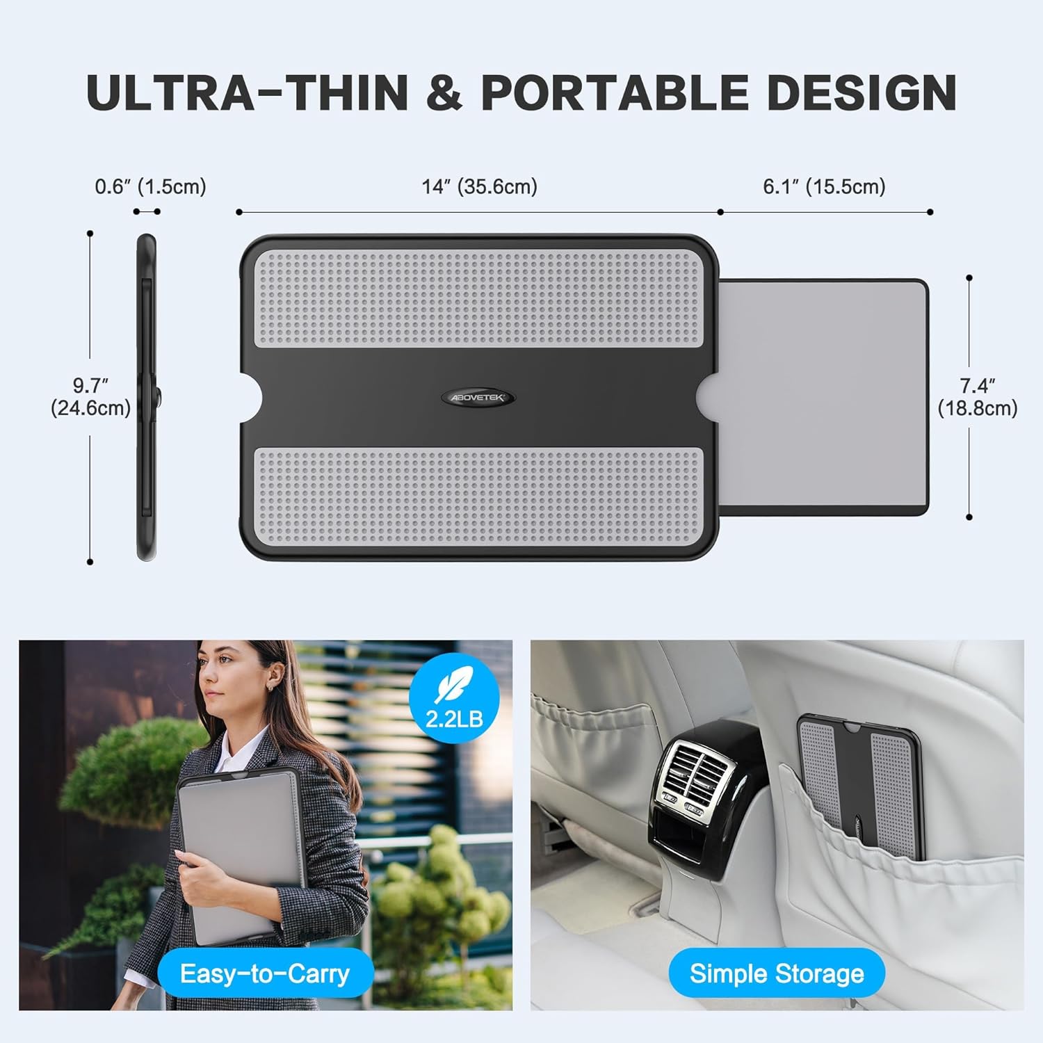 AboveTEK Portable Laptop Lap Desk w/Retractable Left/Right Mouse Pad Tray, Non-Slip Heat Shield Tablet Notebook Computer Stand Table w/Sturdy Stable Work Surface for Bed Sofa Couch or Travel - Image 5