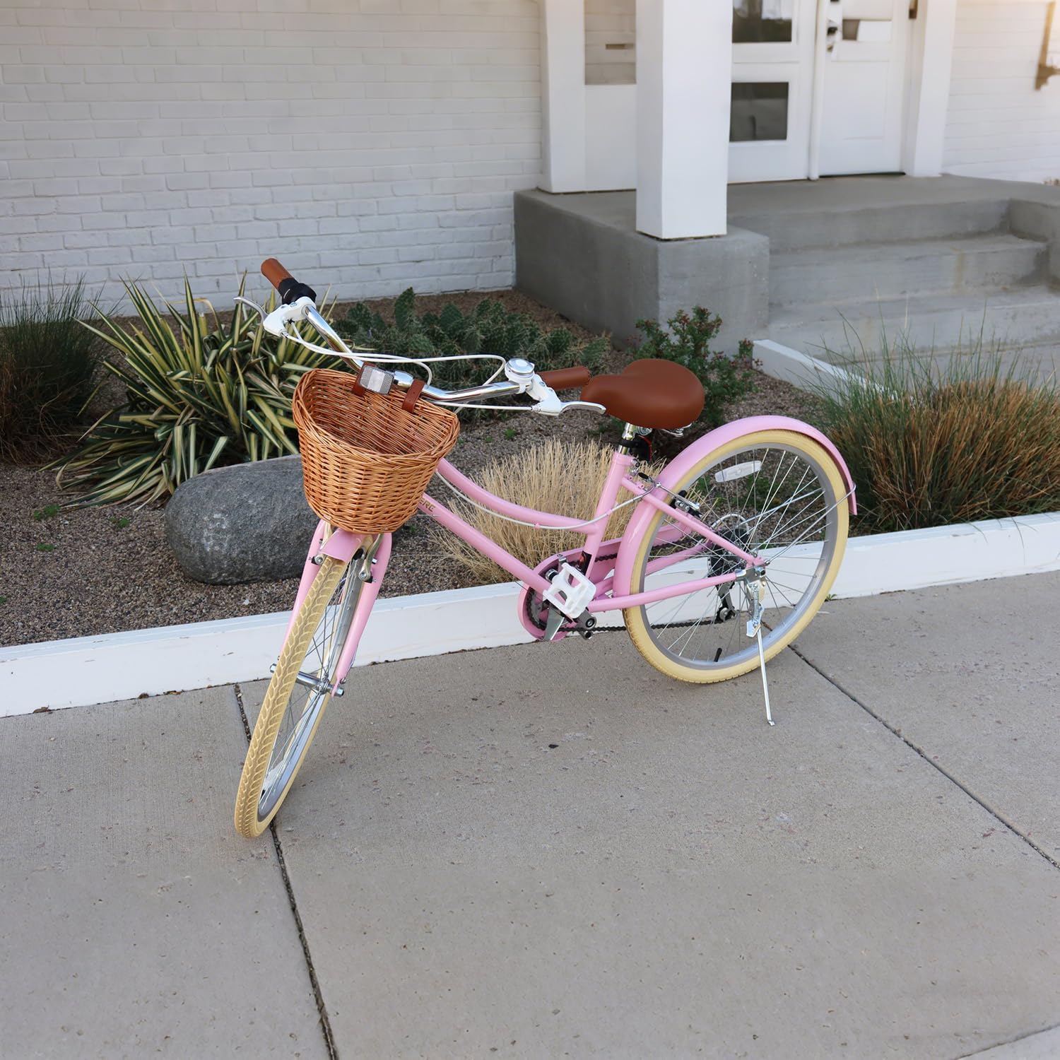 Glerc 20 24 26 Inch Beach Cruiser Bike, 6-Speed Hybrid City Bicycle for Girls Youth and Over 6 Years Old, Missy Bike with Wicker Basket & Lightweight, Multiple Colors - Image 4