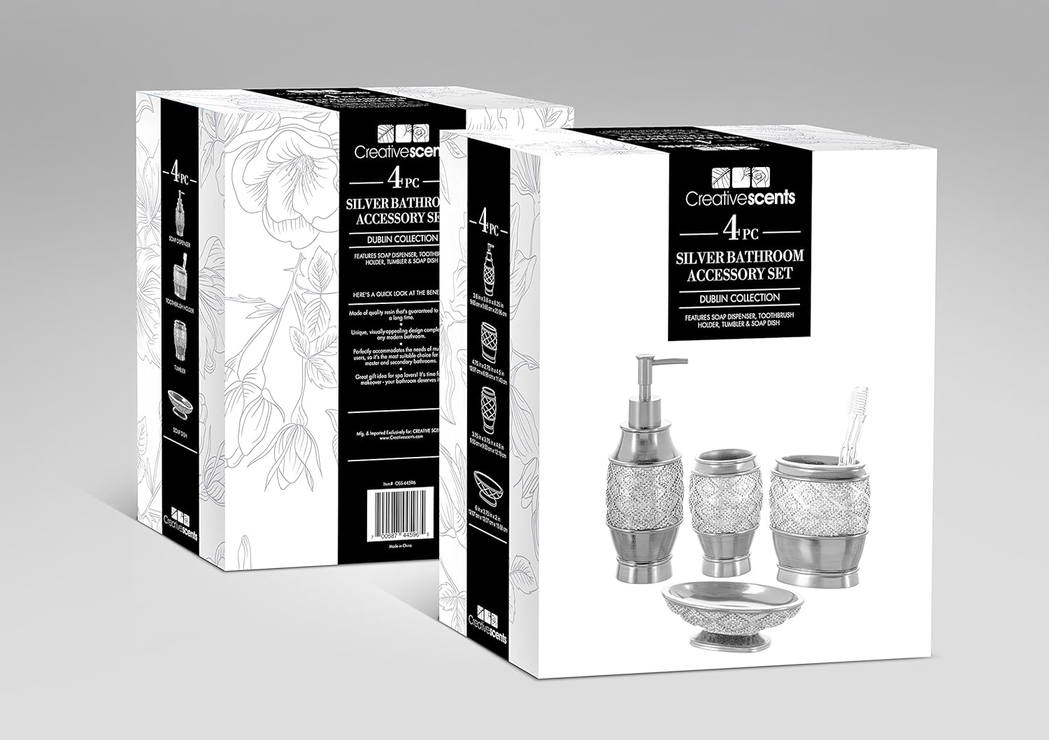 Creative Scents Dublin Silver Bathroom Accessory Set - Brushed Silver Bathroom Sets Accessories - 4 Piece Bathroom Set Includes: Soap Dispenser, Toothbrush Holder, Soap Dish and Tumbler - Image 6