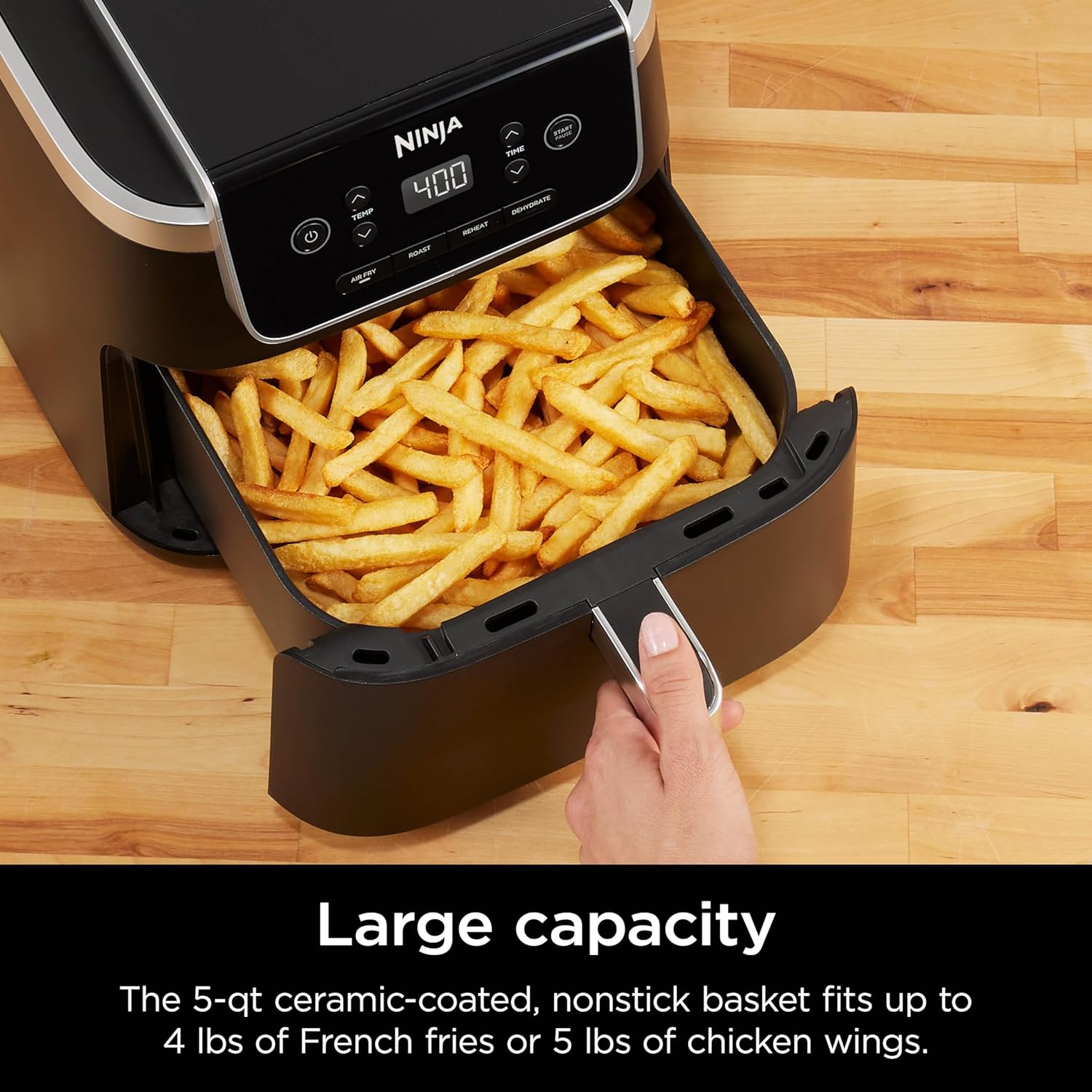 Ninja Air Fryer with Air Crisp | 5 QT Capacity fits up to 4lbs of Fries | 4-in-1 Pro Air Fry, Roast, Reheat, Dehydrate | 400°F Max Temp | 1750 Watts | W/Nonstick Basket & Crisper Plate | Grey | AF141 - Image 3