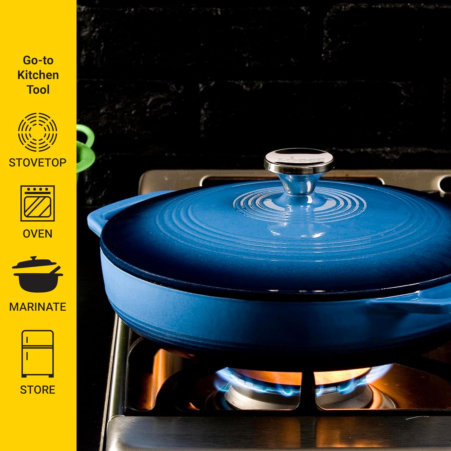 Lodge Essential Enamel Braiser - Refrigerator- & Oven-Safe up to 500° F - Heat-Retaining, Induction-Safe & PFAS-Free Enamel Cookware - 3.5 Quart, Caribbean Blue - Image 3
