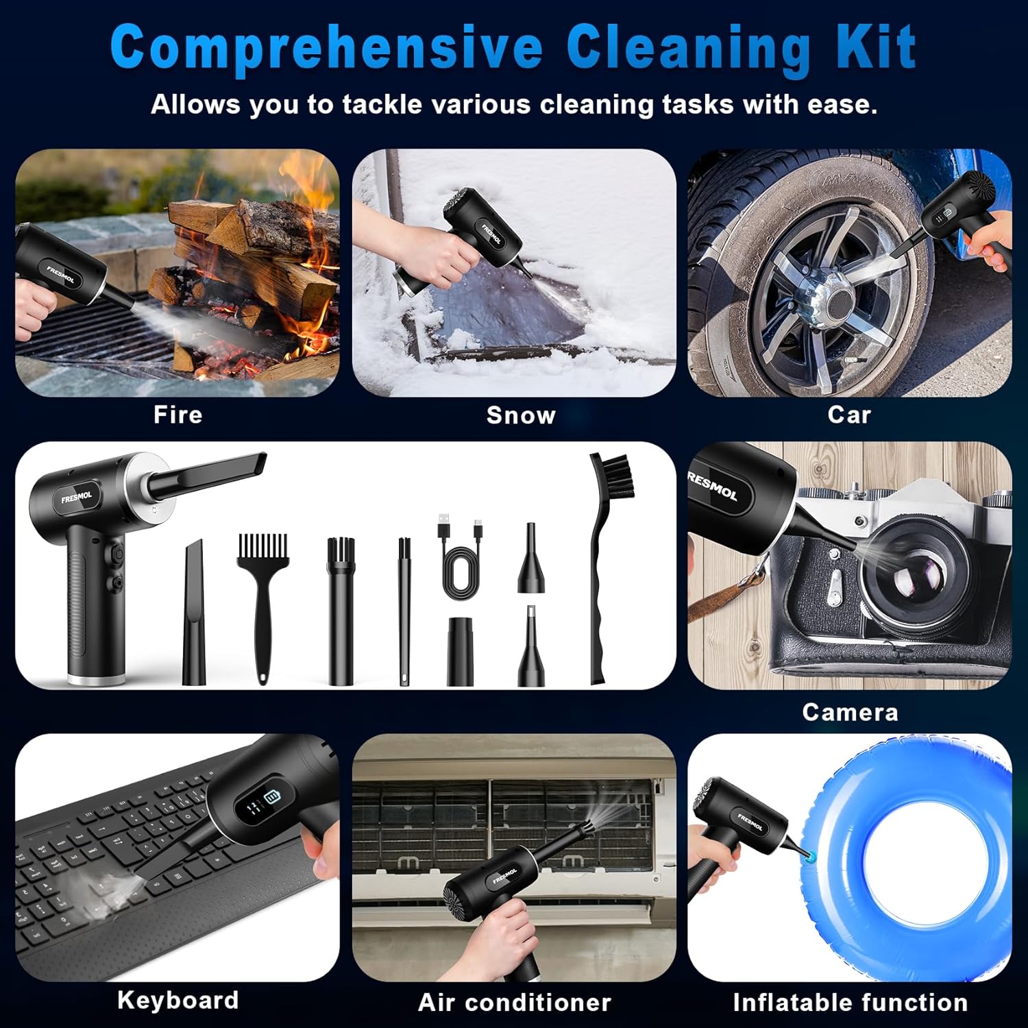 Compressed Air Duster-3 Gear Adjustable 100000RPM Electric Air Duster with LED Light, Rechargeable Cordless Air Blower for Keyboard Electric Devices Cleaning. Replaces Compressed Air Cans (Black) - Image 6