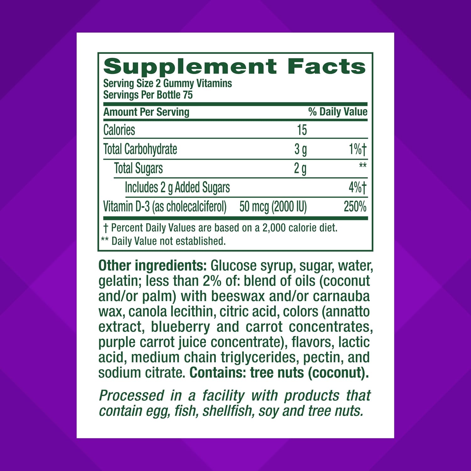 vitafusion Vitamin D3 Gummies, Bone and Immune Support, Peach, Blackberry, Strawberry Flavored, 50 mcg D3 Gummy Vitamin Supplement, 75 Day Supply, 150 Count - Image 4