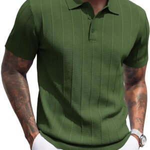 COOFANDY Mens Knit Polo Shirts Short Sleeve Ribbed Textured Polo Shirt Lightweight Casual Golf Shirts Collared T Shirt