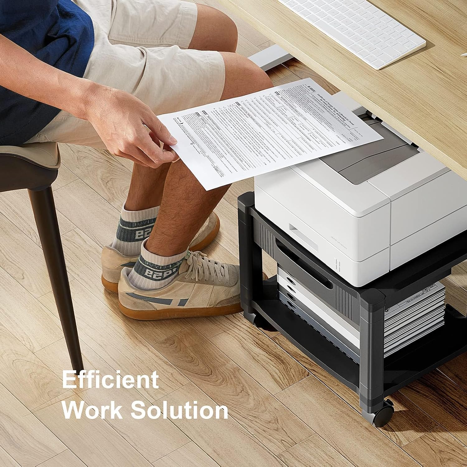 HUANUO Printer Stand with Cable Management and Storage Drawer, Printer Table with Locking Wheels, 14.1-inch Maximum Height Printer Cart for Under Desk, Home, Office, HNDPS - Image 6