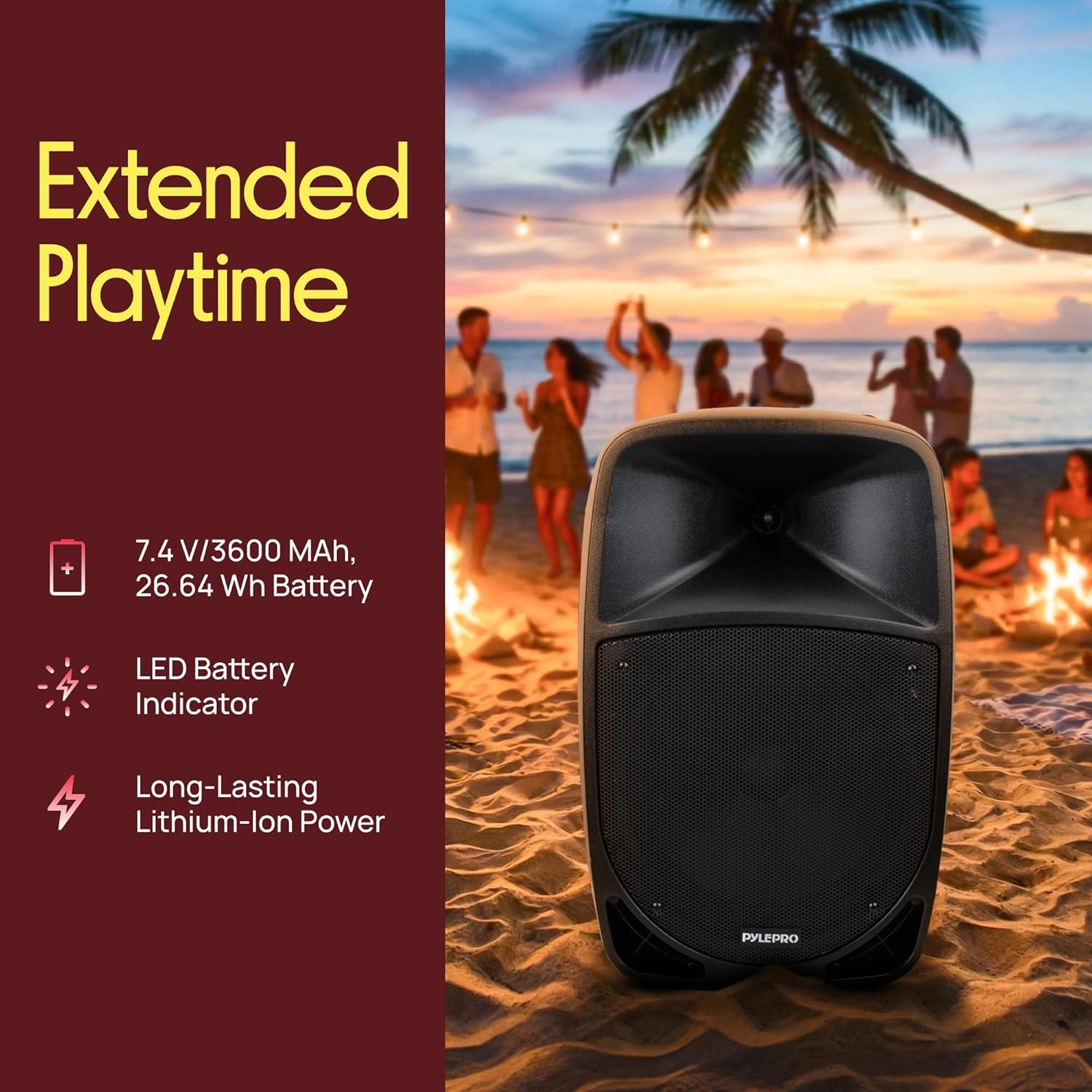 Pyle 1200W Portable Bluetooth PA Speaker - 12’’ Subwoofer, LED Battery Indicator Lights W/Built-In Rechargeable Battery, MP3/USB/SD Card Reader, and UHF Wireless Microphone - Pyle PSBT125A,Black - Image 8
