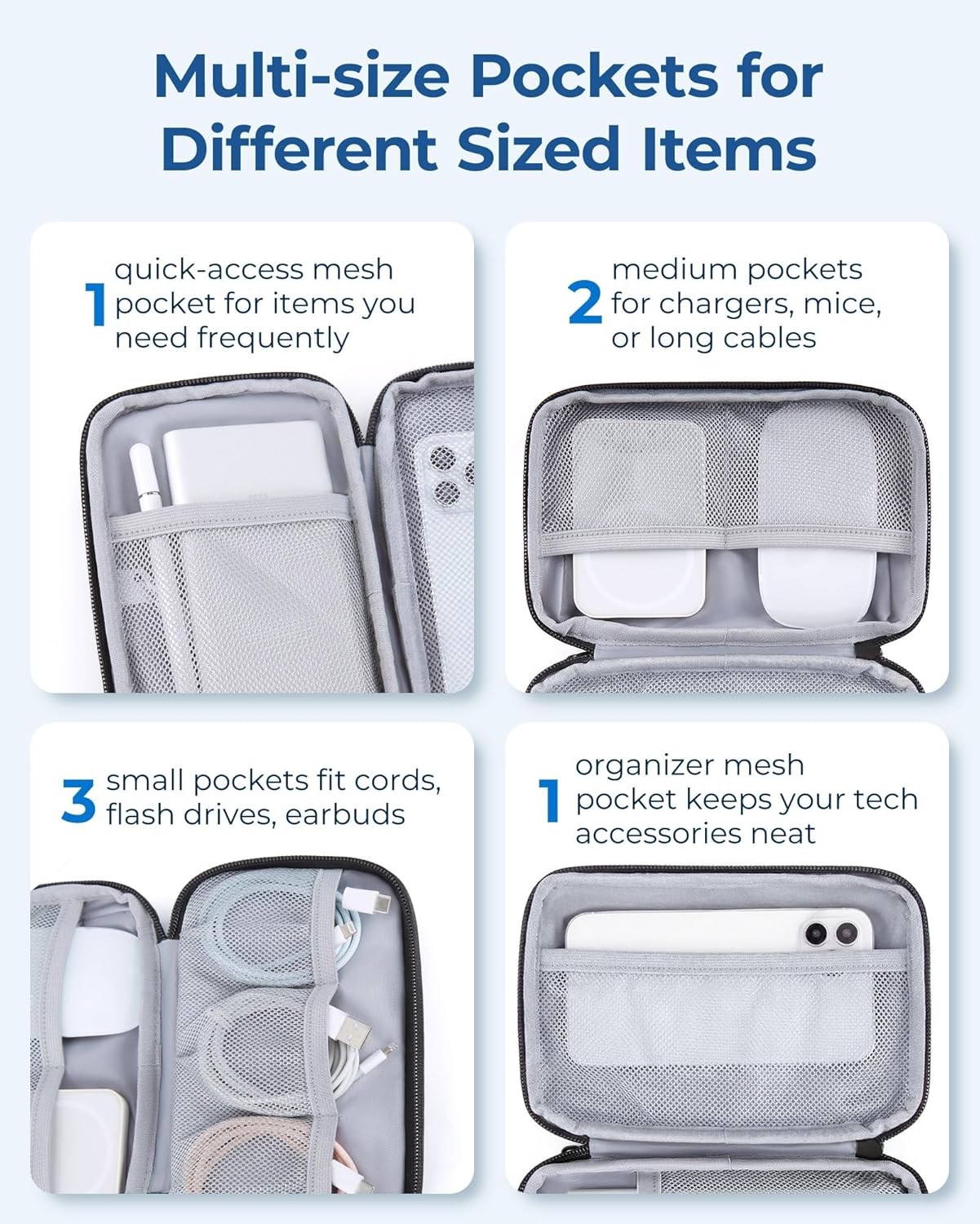 BAGSMART Electronics Organizer Travel Case, Cable Charger Cord Tech Organizer Pouch for Phone Charger Accessories, Black - Image 4