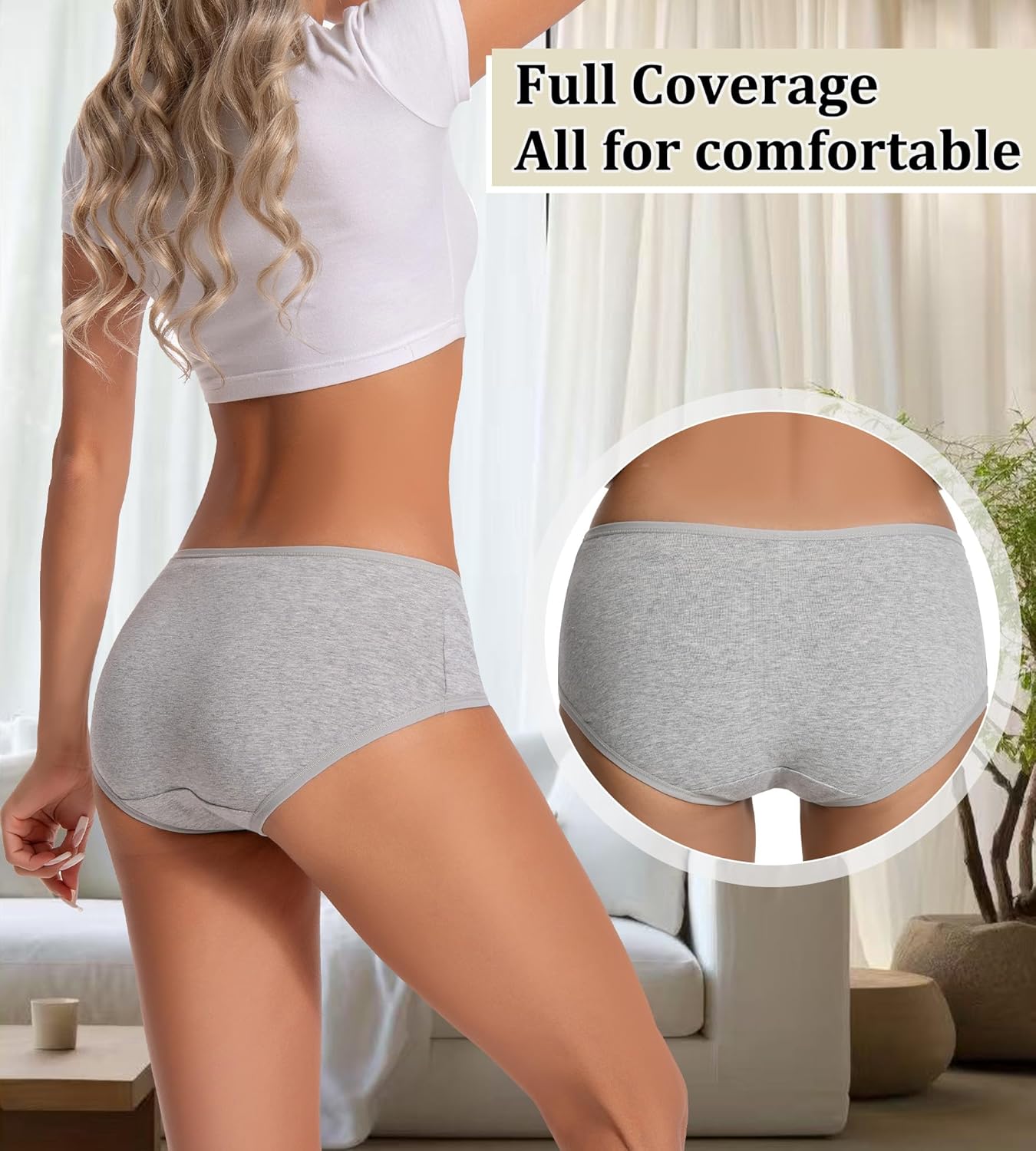 dmuveo Womens Underwear Cotton Soft Hipster Full Coverage Ladies Stretch Panties (Regular & Plus Size) - Image 3
