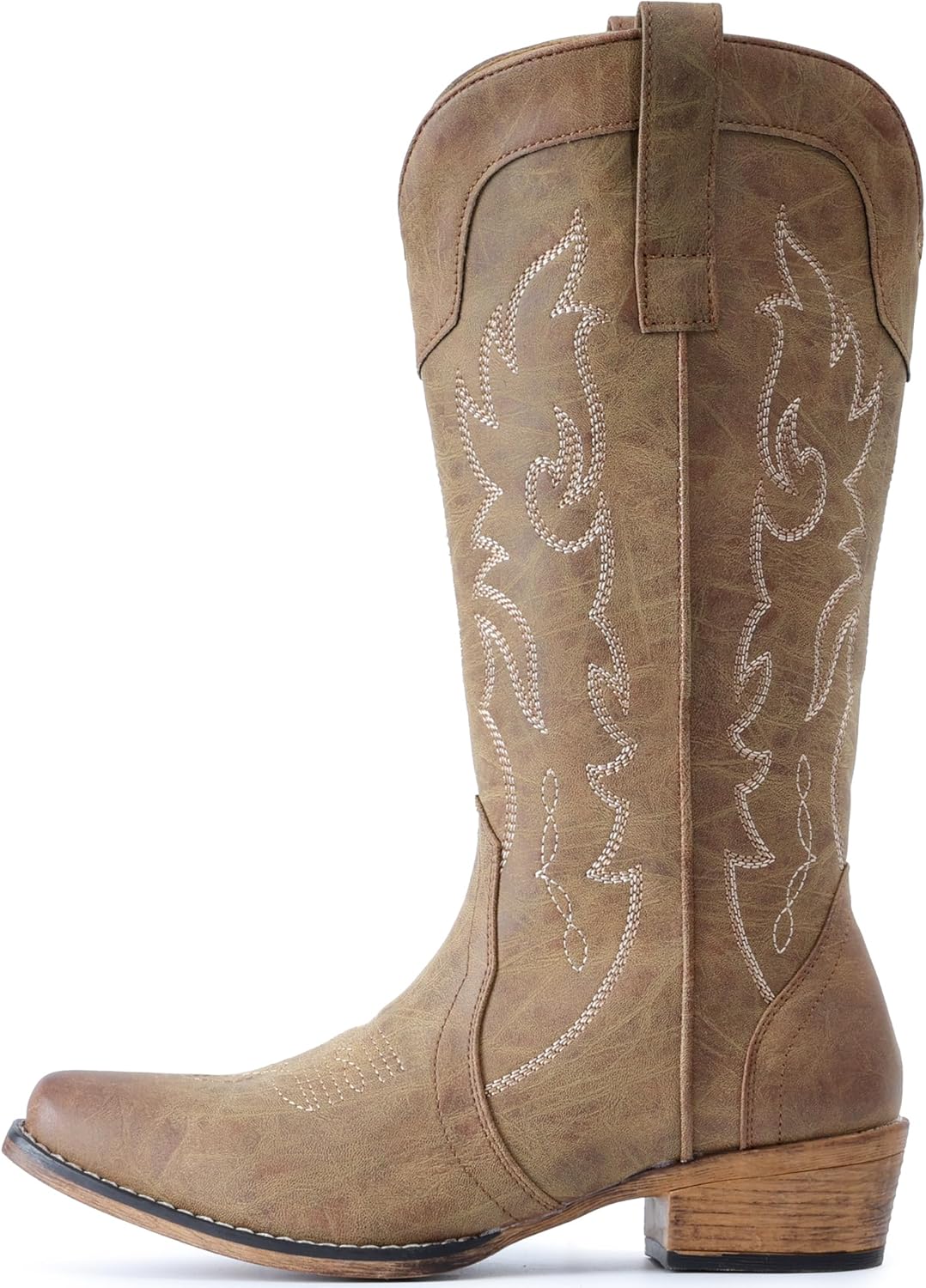 IUV Cowboy Boots for Women Mid Calf Fashion Cowgirl Boots with Embroidery Western Snip Toe - Image 5