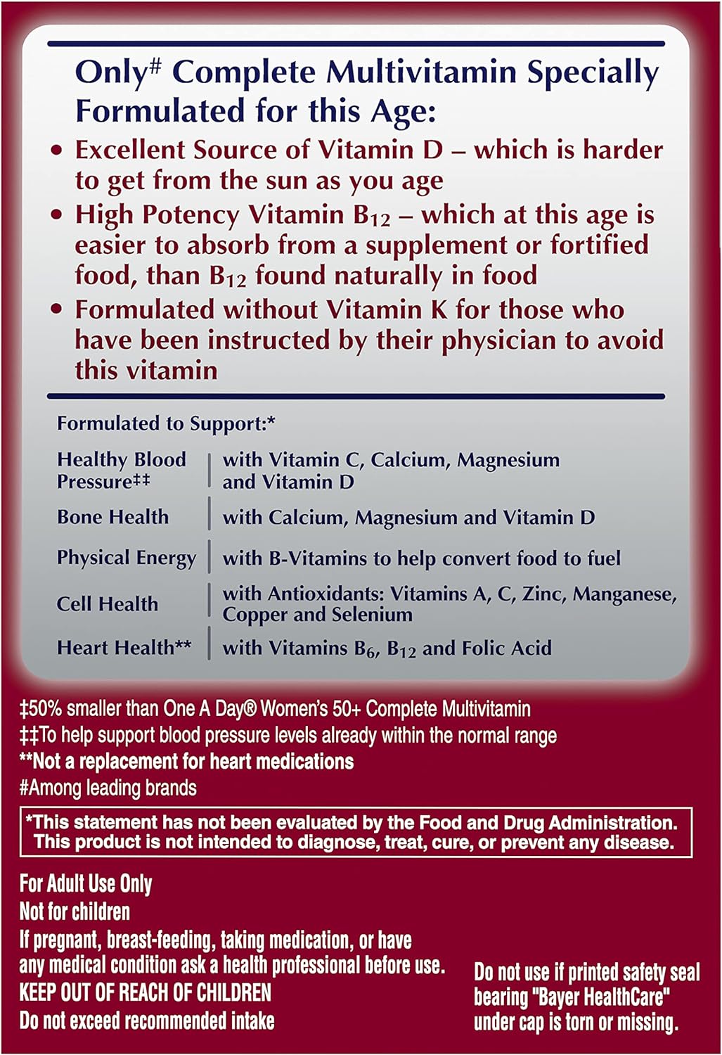 One A Day Proactive 65+, Mens & Womens Multivitamin, Supplement with Vitamin A, C, D, and Zinc to Support Bone Health & Cell Health, Calcium, Folic Acid, Tablet 150 Count - Image 9