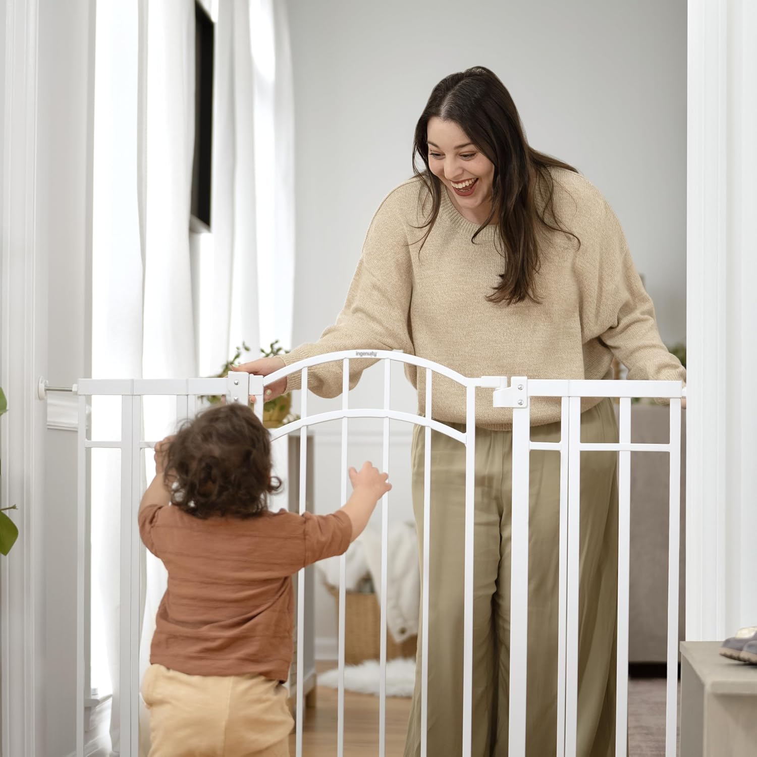 Ingenuity Decorative Extra Tall Baby Gate & Dog Gate, 28.5"-48" Wide, 36" Tall, Hardware or Pressure Mounted, Install on Top or Bottom of Stairs, Banister, or Doorway - White - Image 14