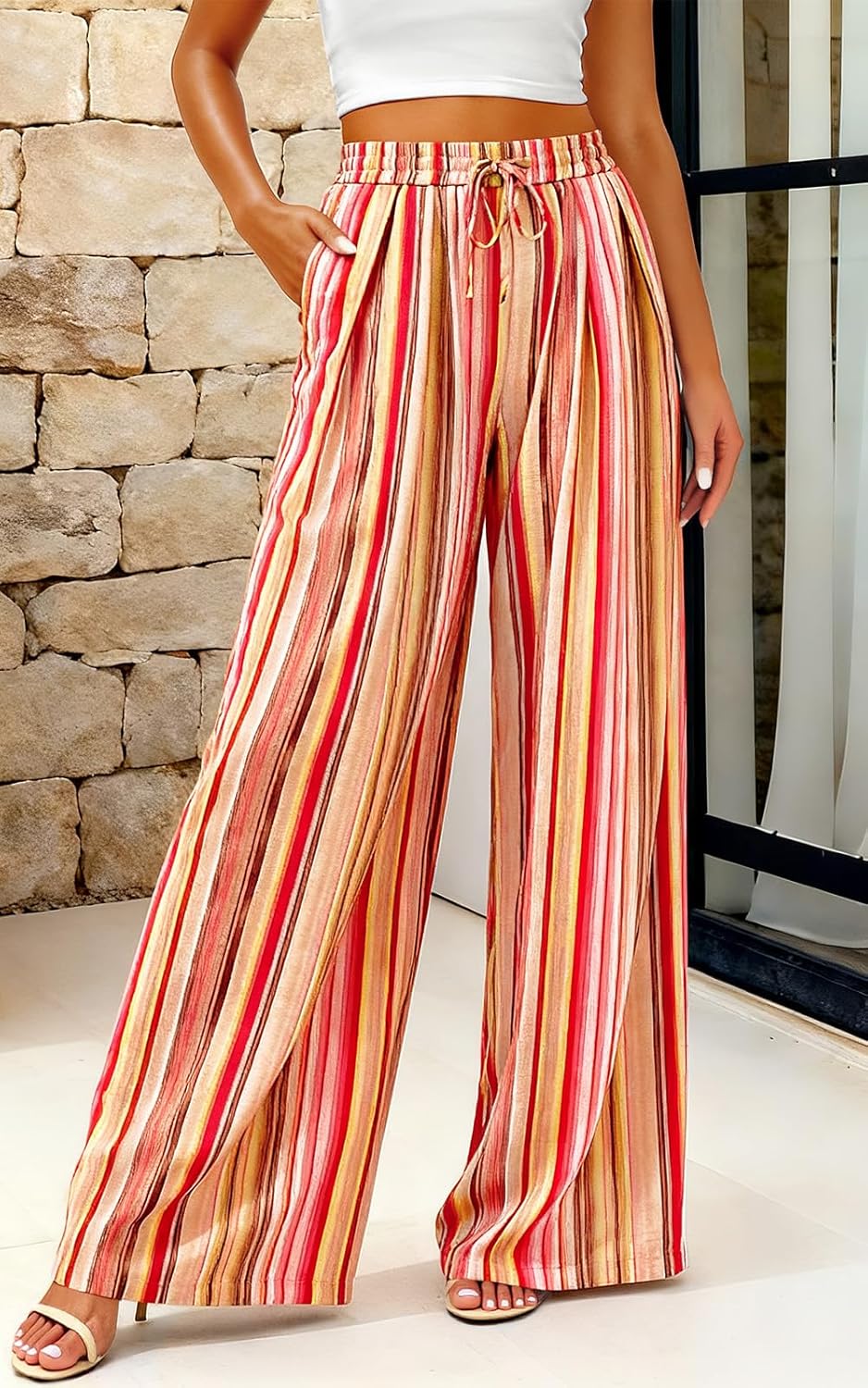 PRETTYGARDEN Womens Pants Elastic Waist Floral Lightweight Palazzo Pants for Women Casual Lounge Wide Leg Pants Woman - Image 5