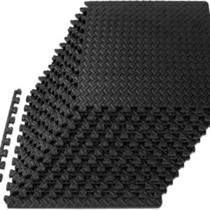 ProsourceFit Exercise Puzzle Mat ½-inch, EVA Interlocking Foam Floor Tiles for Home Gym, Workout Equipment, Kids Play Areas, Black, 48 SQ FT – 12 Tiles