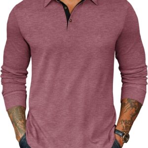 COOFANDY Mens Long Sleeve Polo Shirts Classic Casual Button Polo Tee Lightweight Collared Golf Shirt
