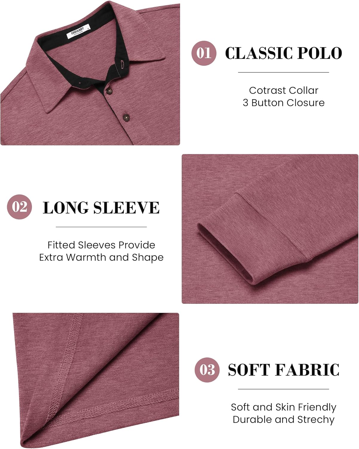 COOFANDY Mens Long Sleeve Polo Shirts Classic Casual Button Polo Tee Lightweight Collared Golf Shirt - Image 5