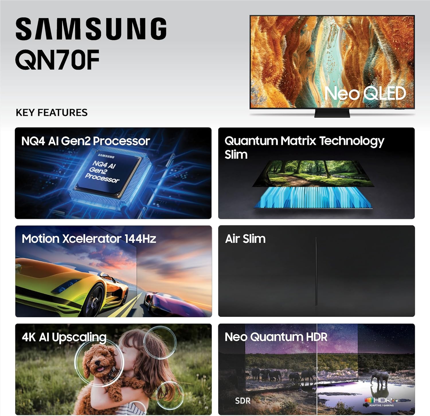 Samsung 55-Inch Class Neo QLED QN70F 4K Mini LED Smart TV (2025 Model) NQ4 AI Gen2 Processor, Quantum Matrix Technology Slim, Motion Xcelerator 144Hz, Samsung Vision AI, Alexa Built-in - Image 4