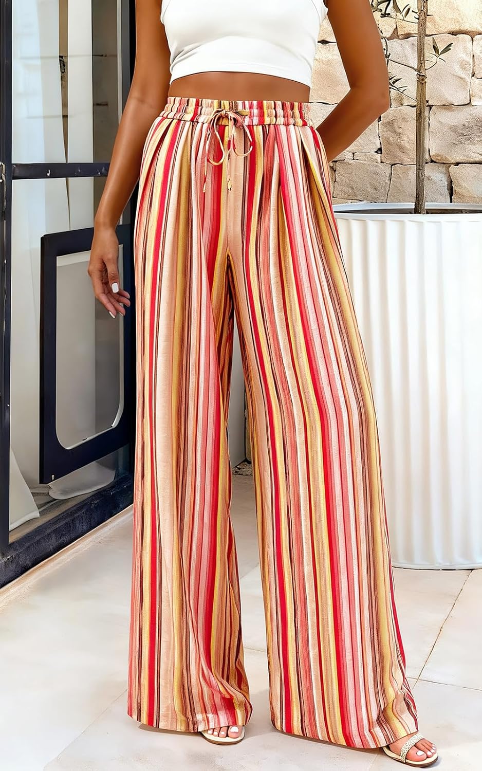 PRETTYGARDEN Womens Pants Elastic Waist Floral Lightweight Palazzo Pants for Women Casual Lounge Wide Leg Pants Woman - Image 3