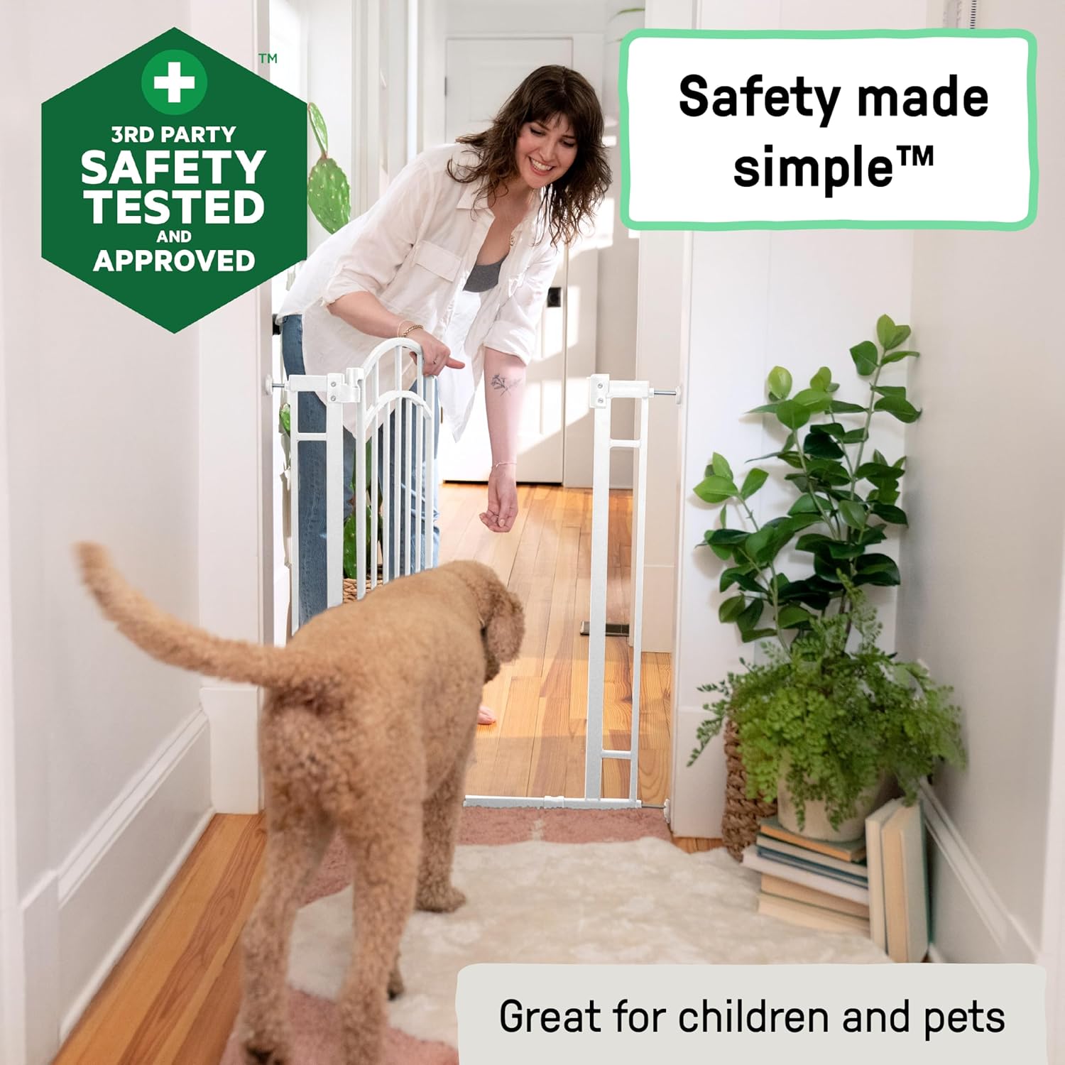 Ingenuity Decorative Extra Tall Baby Gate & Dog Gate, 28.5"-48" Wide, 36" Tall, Hardware or Pressure Mounted, Install on Top or Bottom of Stairs, Banister, or Doorway - White - Image 3