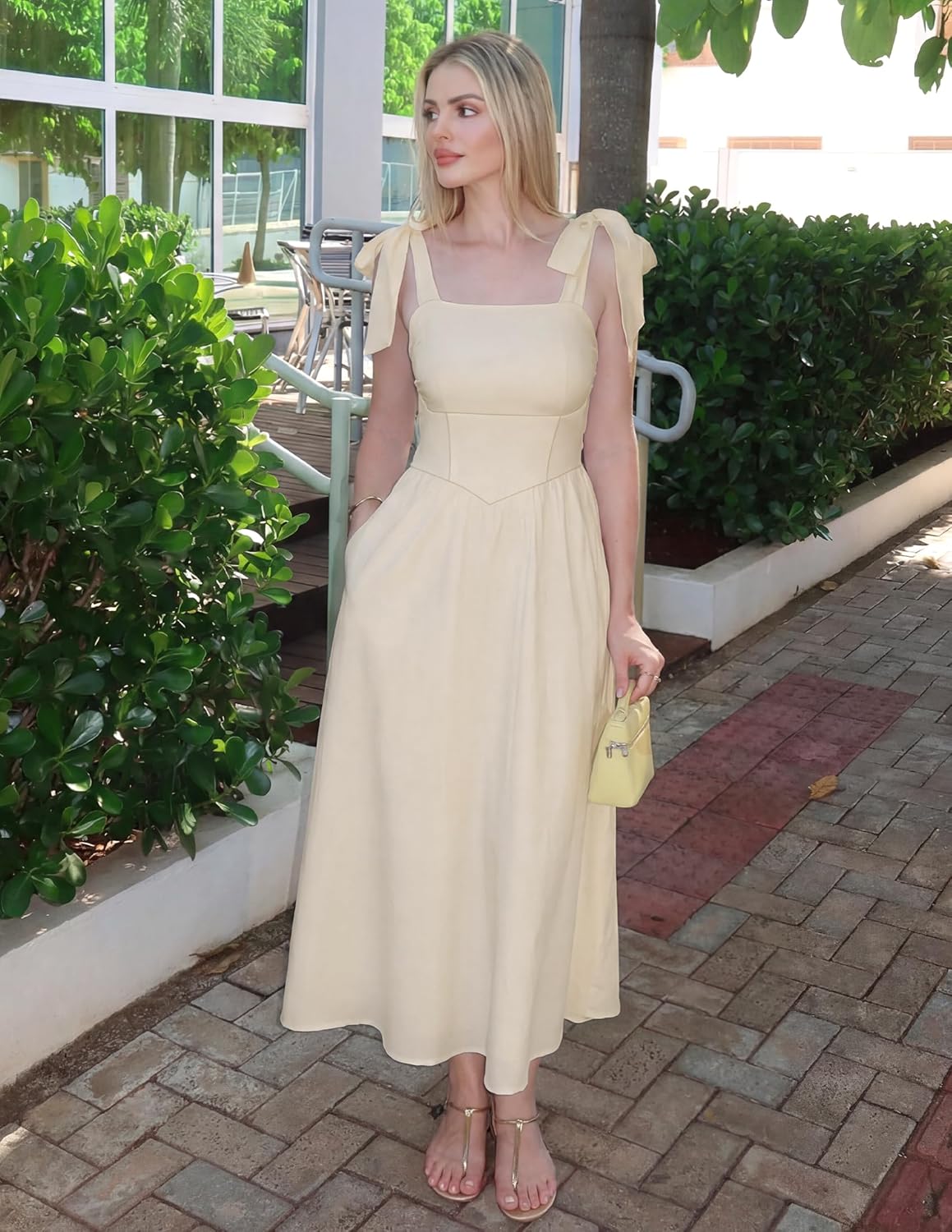 ZESICA Women's Summer Spaghetti Strap Maxi Dress 2026 Tie Shoulder Square Neck Flowy Wedding Guest Party Beach Long Dresses - Image 6