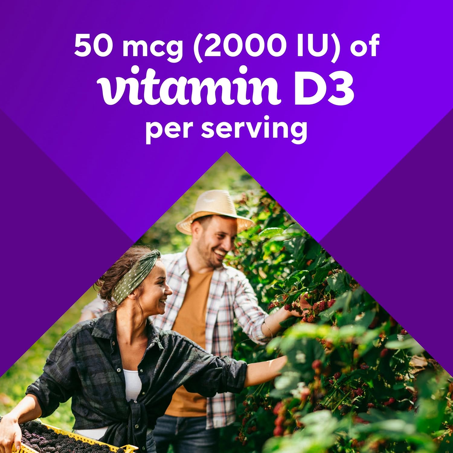 vitafusion Vitamin D3 Gummies, Bone and Immune Support, Peach, Blackberry, Strawberry Flavored, 50 mcg D3 Gummy Vitamin Supplement, 75 Day Supply, 150 Count - Image 5