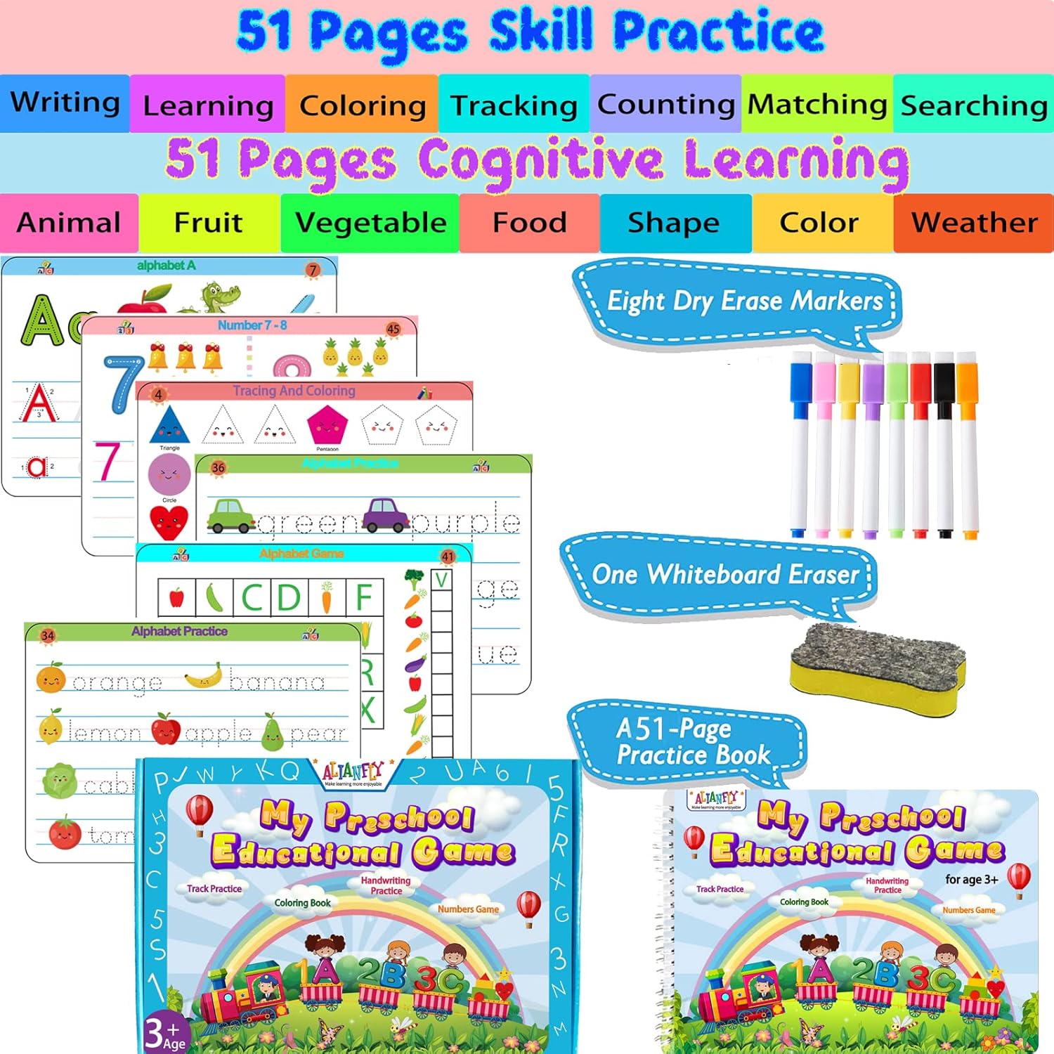 ALIANFLY Preschool Learning Activities Educational Workbook - Toddler Prek Montessori Handwriting Practice Activity Tracing Toys Busy Book for Kids, Autism Learning Materials and ABC Learning Book - Image 3