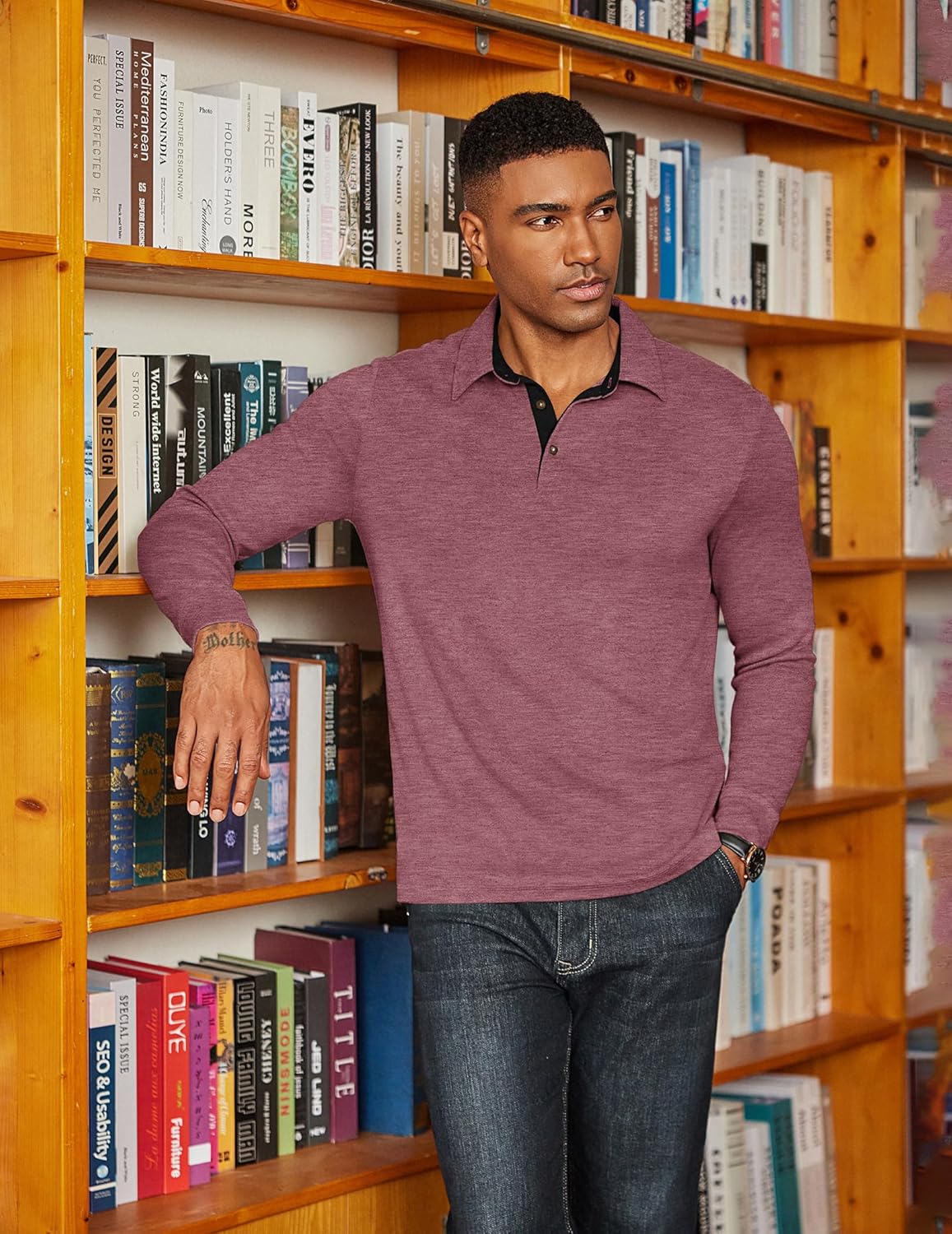 COOFANDY Mens Long Sleeve Polo Shirts Classic Casual Button Polo Tee Lightweight Collared Golf Shirt - Image 7